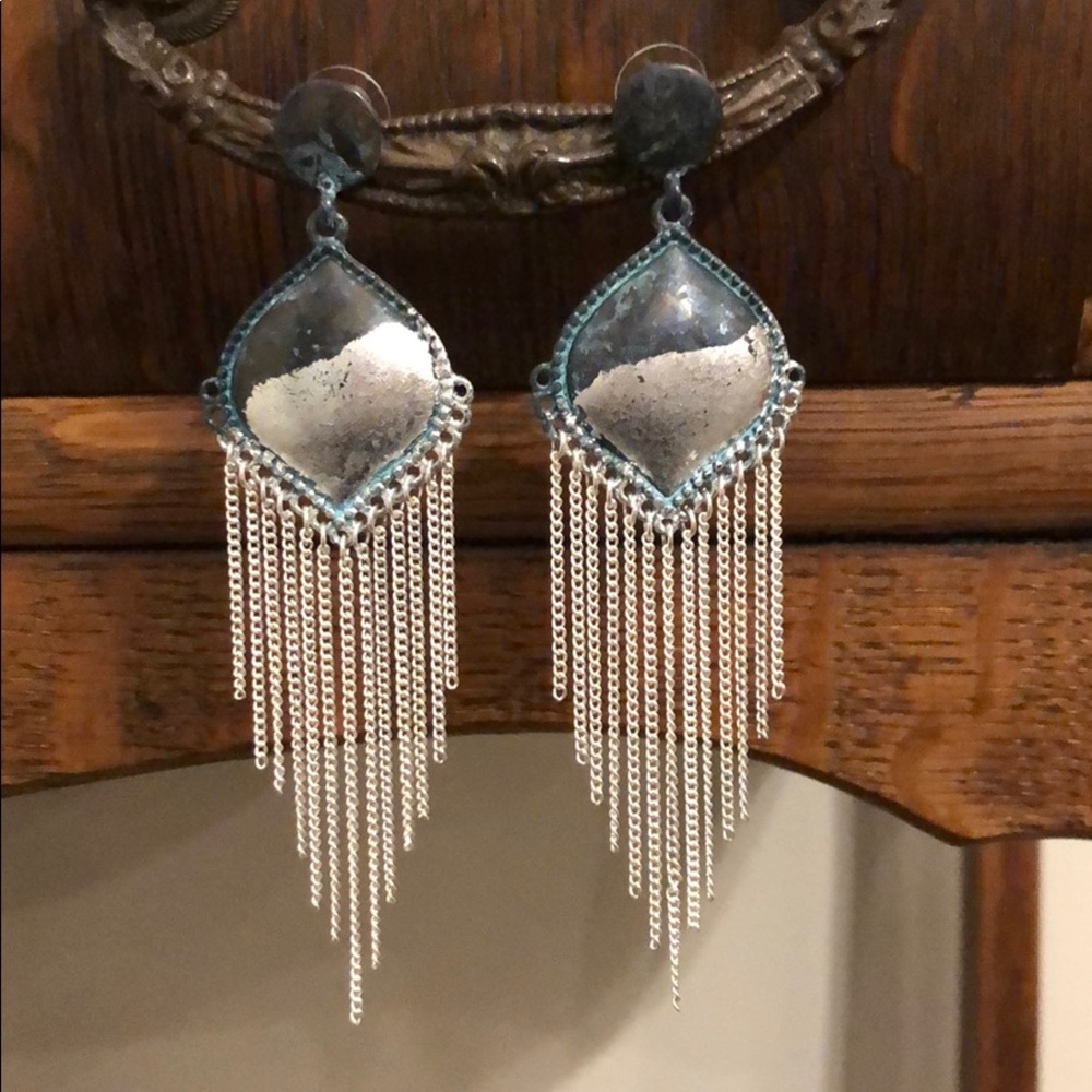 Boho Dangle Earrings Silver Turquoise